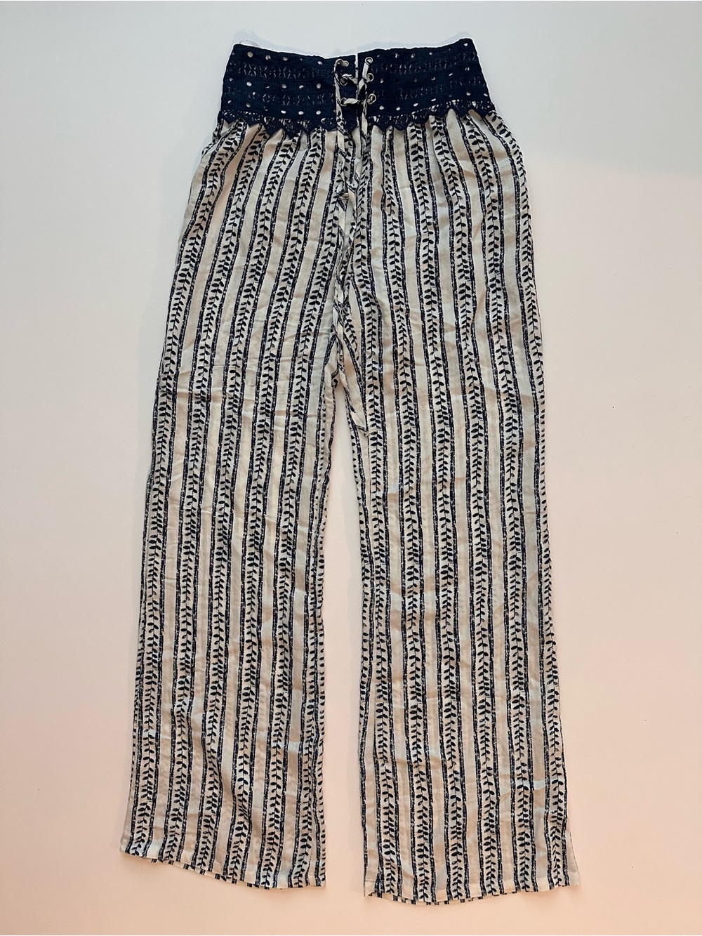 Papaya Blue & White Striped Wide-Leg Pants